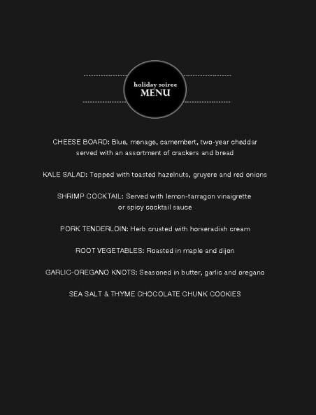 holiday soiree menu