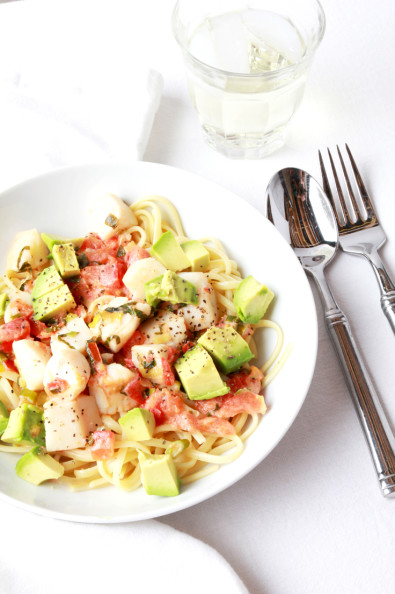 Linguine with Scallops & Avocado | Perpetually Chic