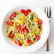 Summer Squash Noodles with Tomatoes, Zucchini Blossoms & Pine Nuts | Perpetually Chic