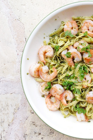 Spicy Pesto Pasta with Shrimp | Perpetually Chic