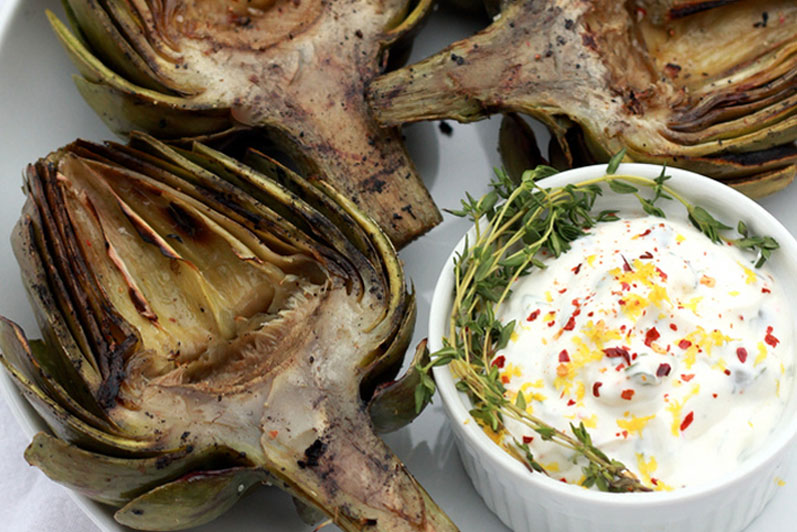 Grilled Artichoke w/ Lemon Thyme Aioli