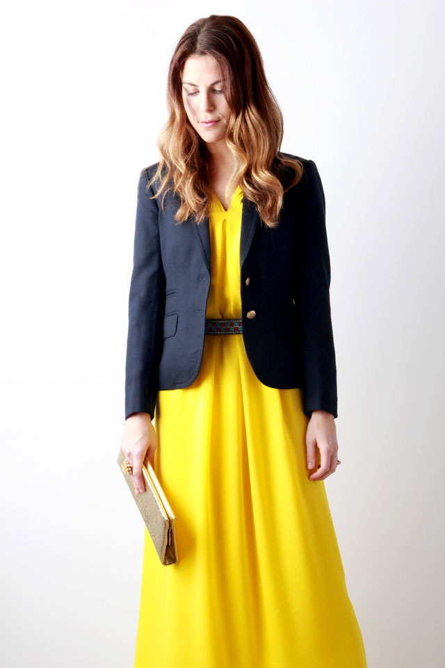 yellow dress with blazer