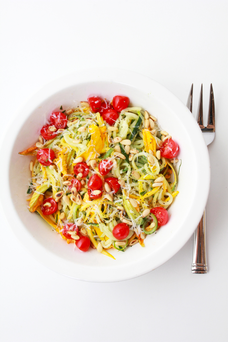 Summer Squash Noodles with Tomatoes & Zucchini Blossoms | Perpetually Chic